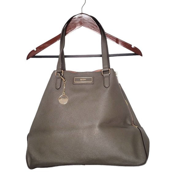 NEW DKNY Bryant Park Zip Side Shopper Saffiano Leather Tote Bag Olive - Picture 2 of 11